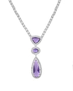 VOJ Silver Plated Purple AD & Cubic Zirconia Studded Necklace Set