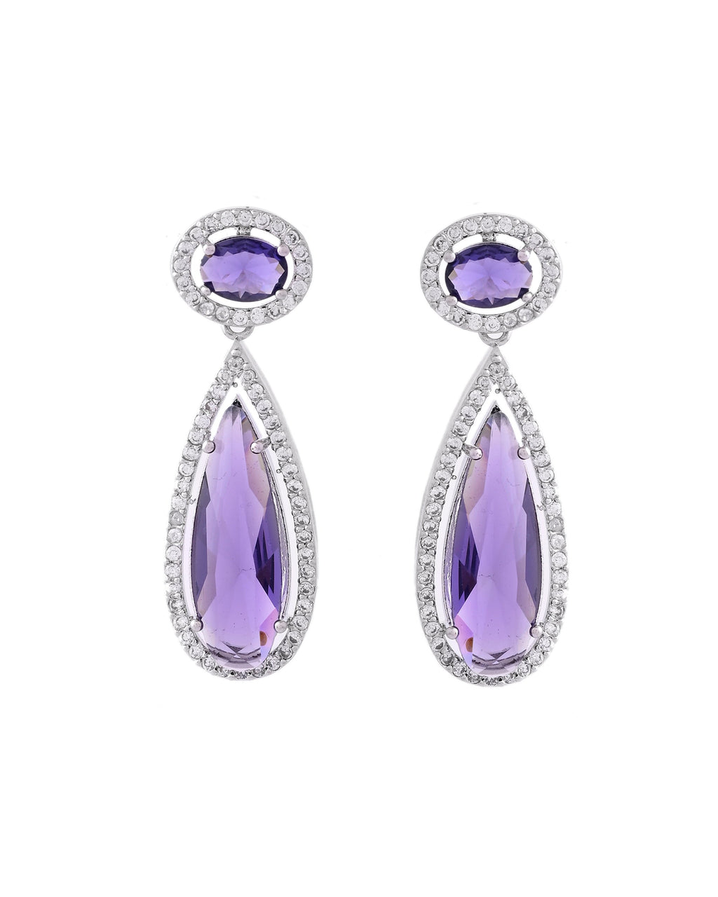 VOJ Silver Plated Purple AD & Cubic Zirconia Studded Necklace Set