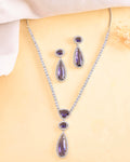VOJ Silver Plated Purple AD & Cubic Zirconia Studded Necklace Set
