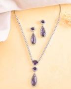 VOJ Silver Plated Purple AD & Cubic Zirconia Studded Necklace Set
