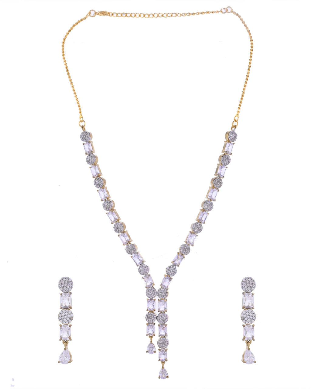 VOJ Gold Toned AD Stone Studded Necklace Set