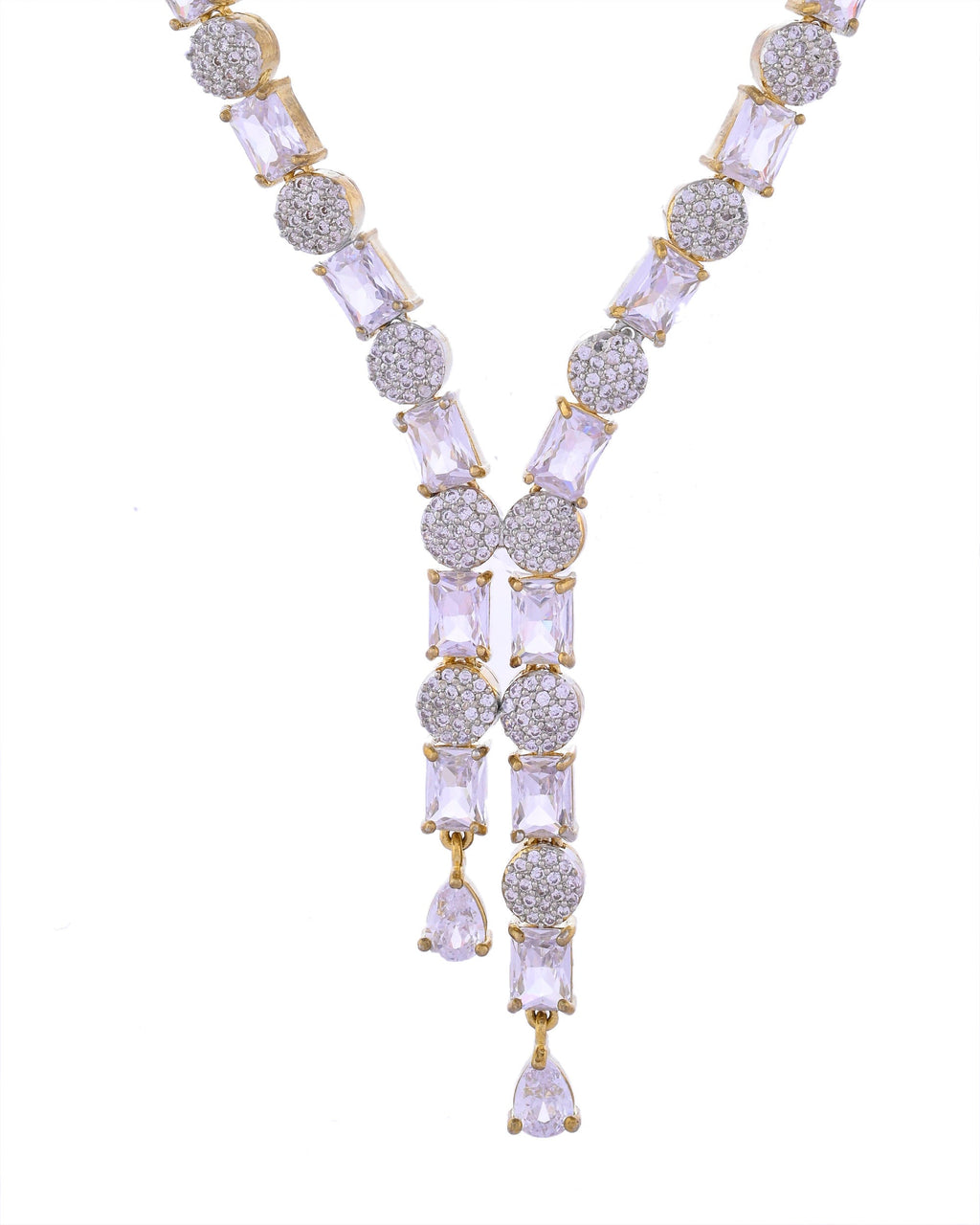 VOJ Gold Toned AD Stone Studded Necklace Set