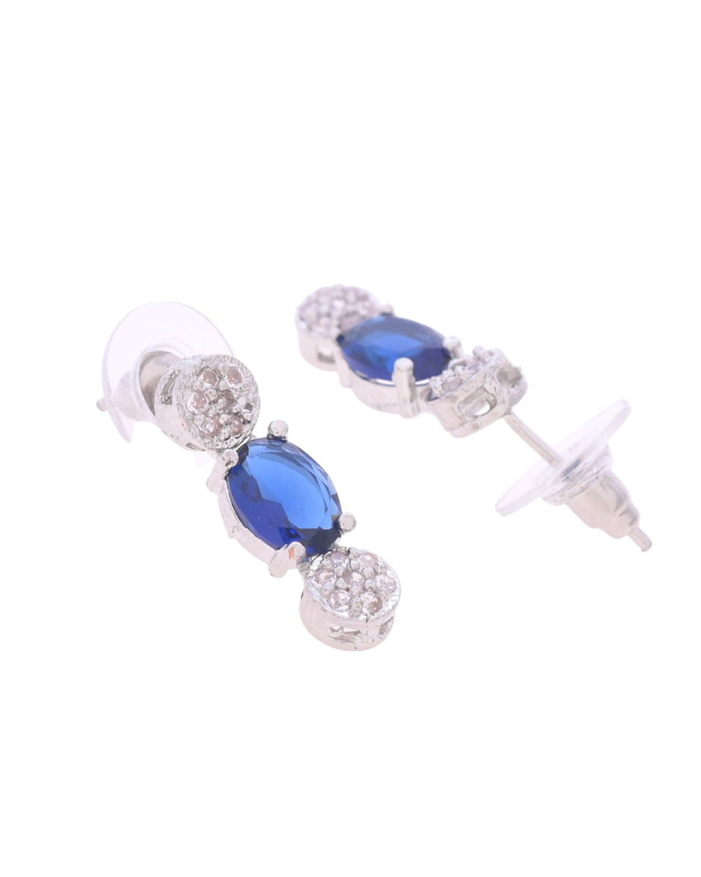 VOJ Silver Plated Blue Stone Studded Necklace Set With Ring And bracelet