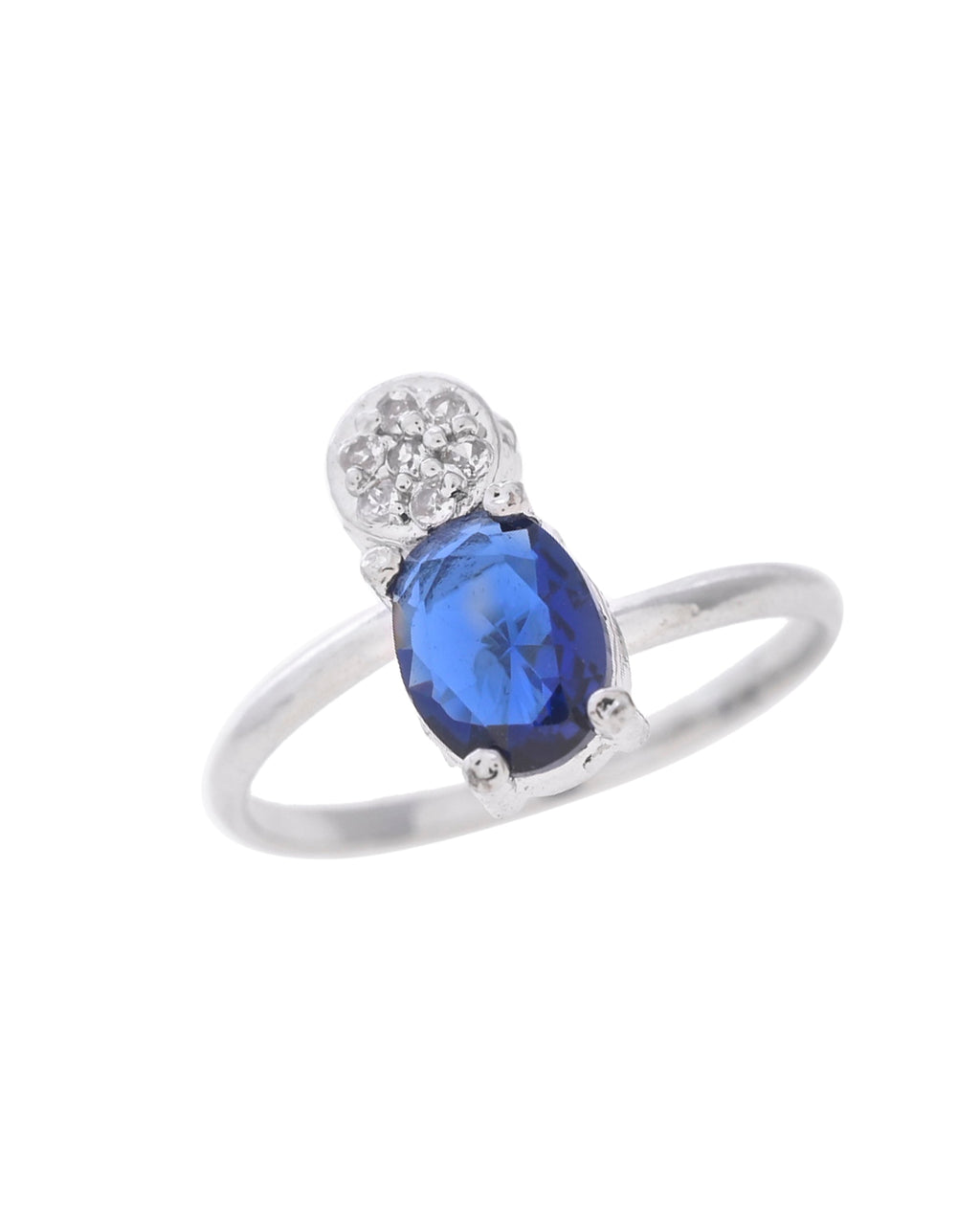VOJ Silver Plated Blue Stone Studded Necklace Set With Ring And bracelet