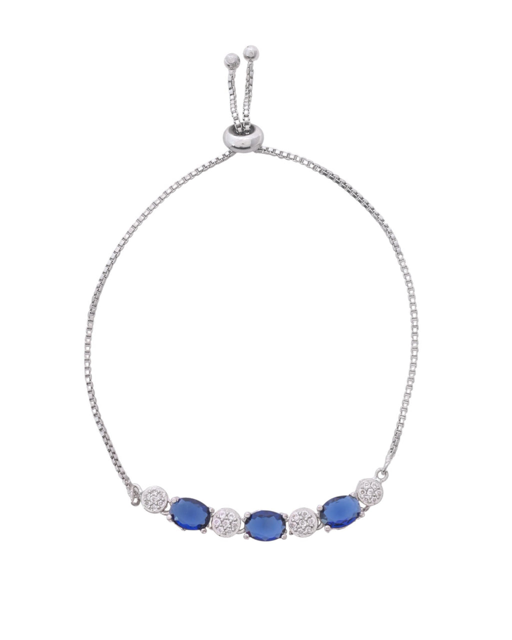 VOJ Silver Plated Blue Stone Studded Necklace Set With Ring And bracelet