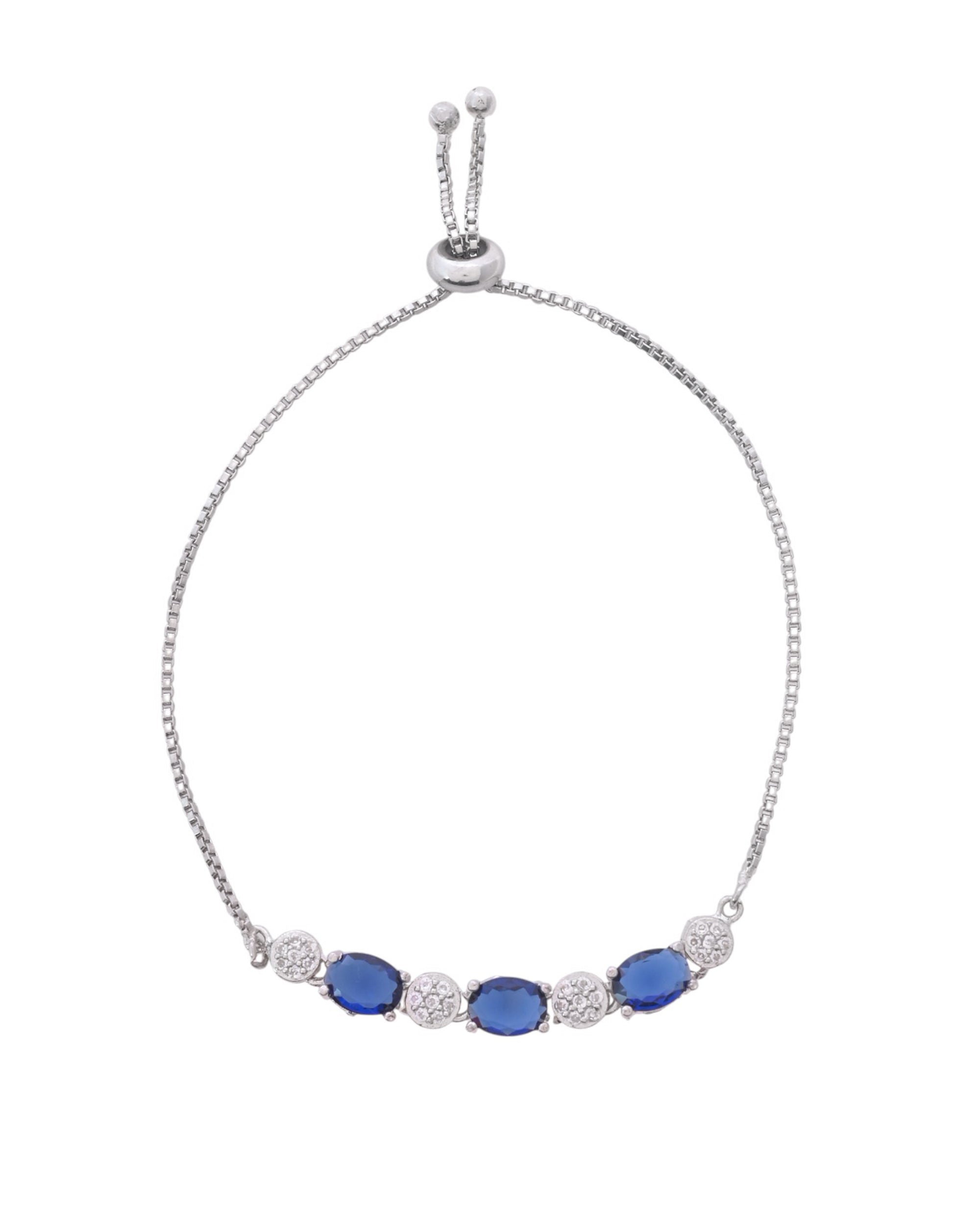 VOJ Silver Plated Blue Stone Studded Necklace Set With Ring And bracelet