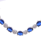 VOJ Silver Plated Blue Stone Studded Necklace Set With Ring And bracelet