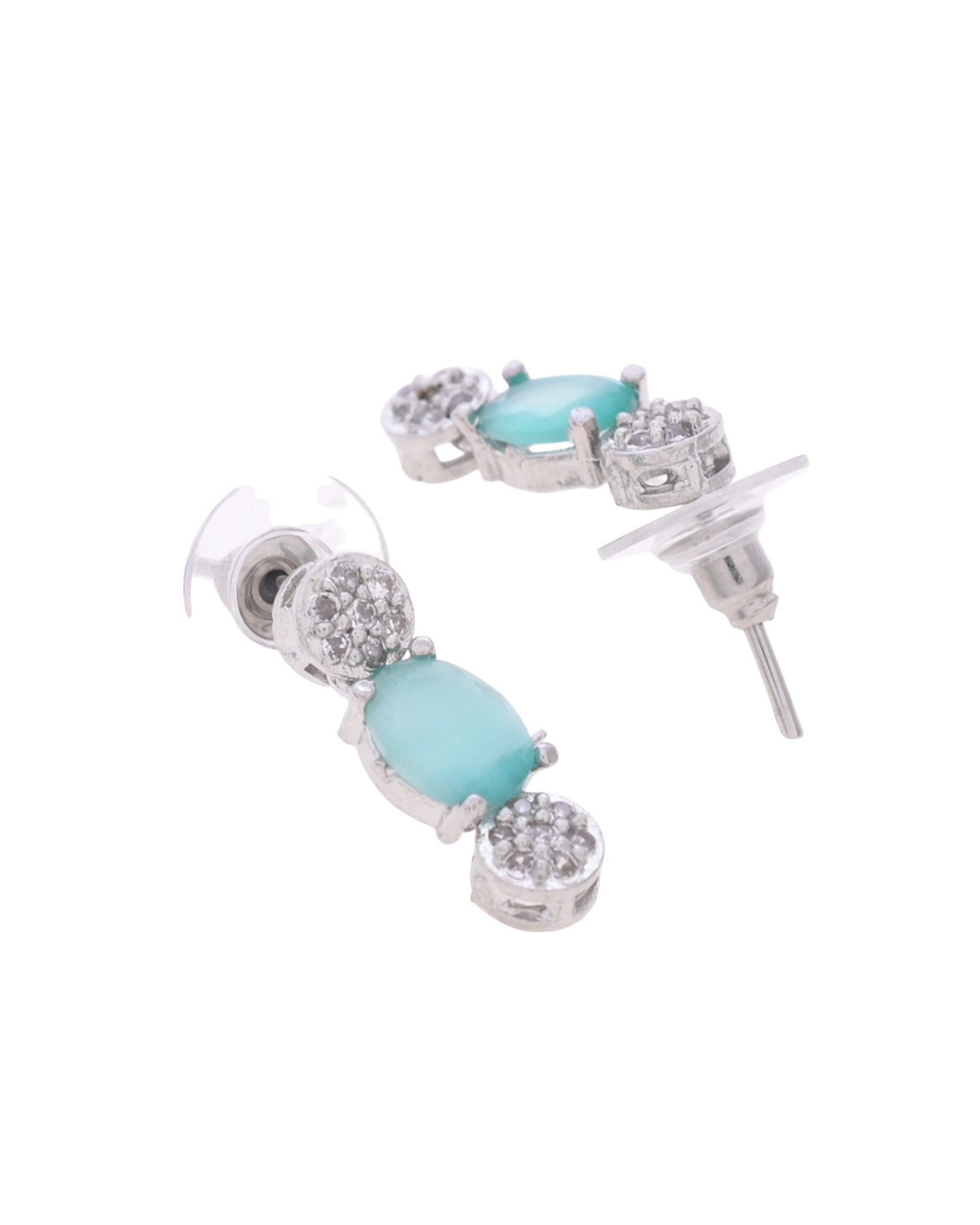 VOJ Silver Plated Teal Stone Studded Necklace Set With Ring And bracelet
