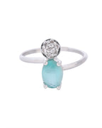 VOJ Silver Plated Teal Stone Studded Necklace Set With Ring And bracelet