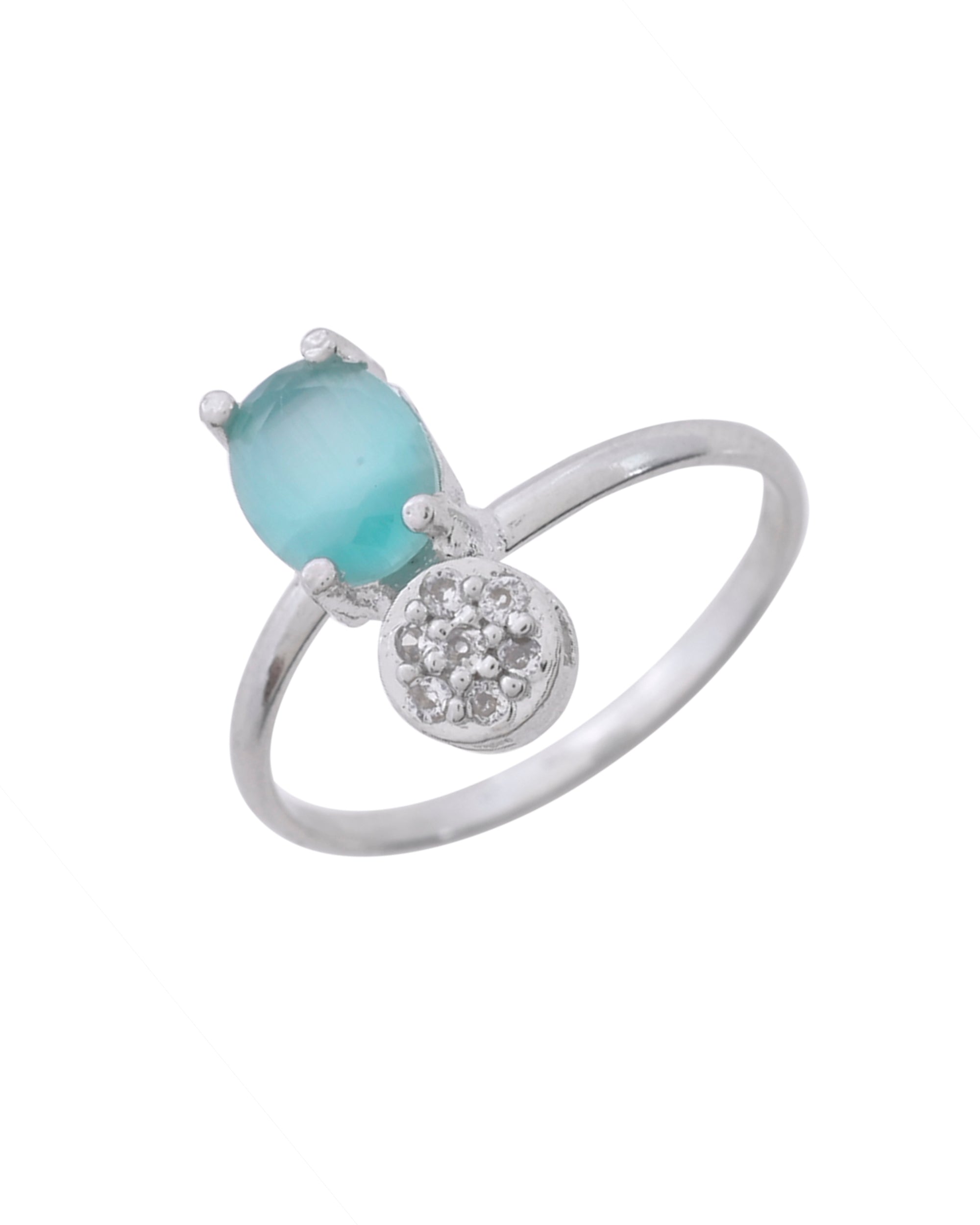 VOJ Silver Plated Teal Stone Studded Necklace Set With Ring And bracelet