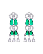 VOJ Silver Plated AD And Green Stone Tear Drop Shaped Necklace Set