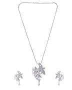VOJ Silver Plated AD And Pear Studded Peacock Shaped Chain Set