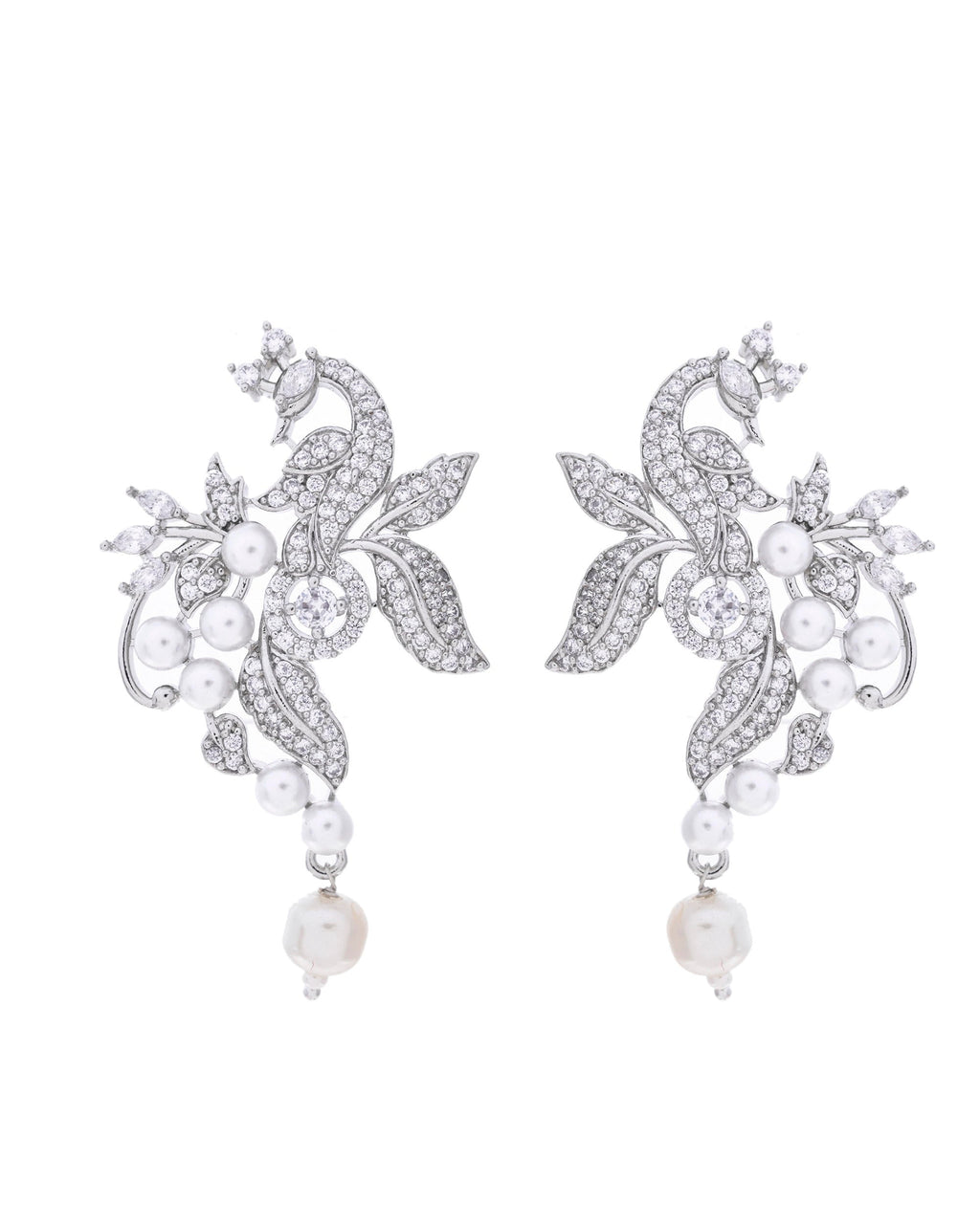 VOJ Silver Plated AD And Pear Studded Peacock Shaped Chain Set