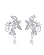 VOJ Silver Plated AD And Pear Studded Peacock Shaped Chain Set