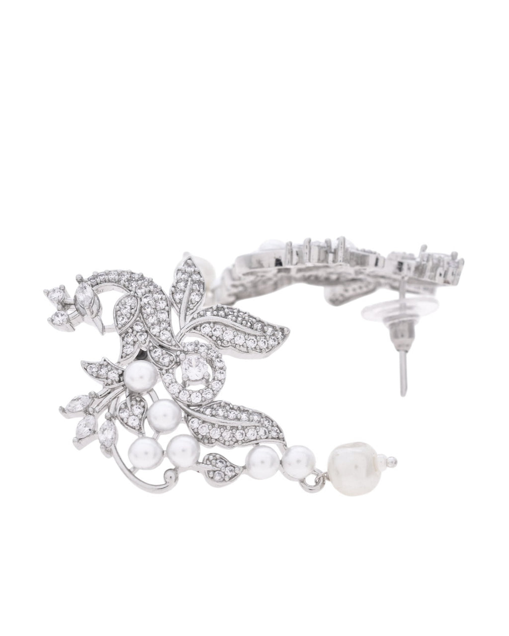 VOJ Silver Plated AD And Pear Studded Peacock Shaped Chain Set