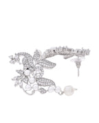 VOJ Silver Plated AD And Pear Studded Peacock Shaped Chain Set