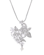 VOJ Silver Plated AD And Pear Studded Peacock Shaped Chain Set