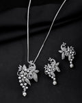 VOJ Silver Plated AD And Pear Studded Peacock Shaped Chain Set