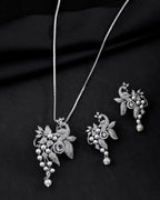 VOJ Silver Plated AD And Pear Studded Peacock Shaped Chain Set