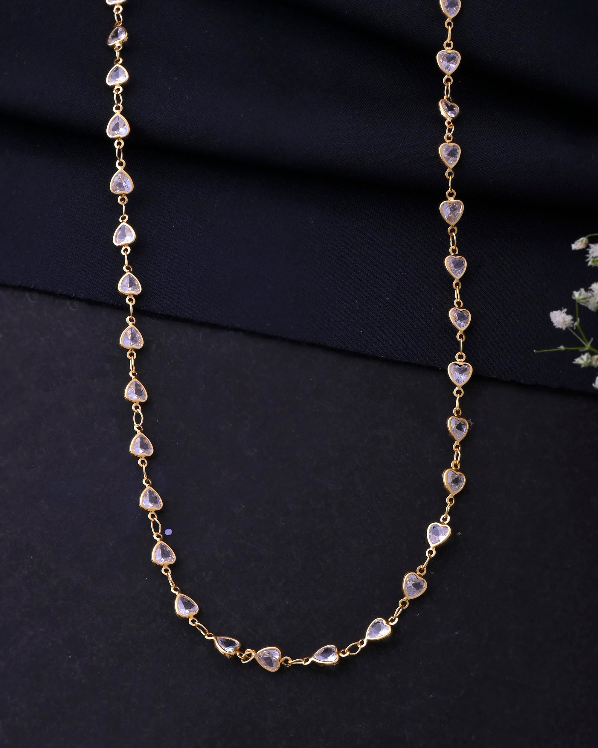 VOJ Women Gold-Polished Heart Shaped Stone Studded Chain