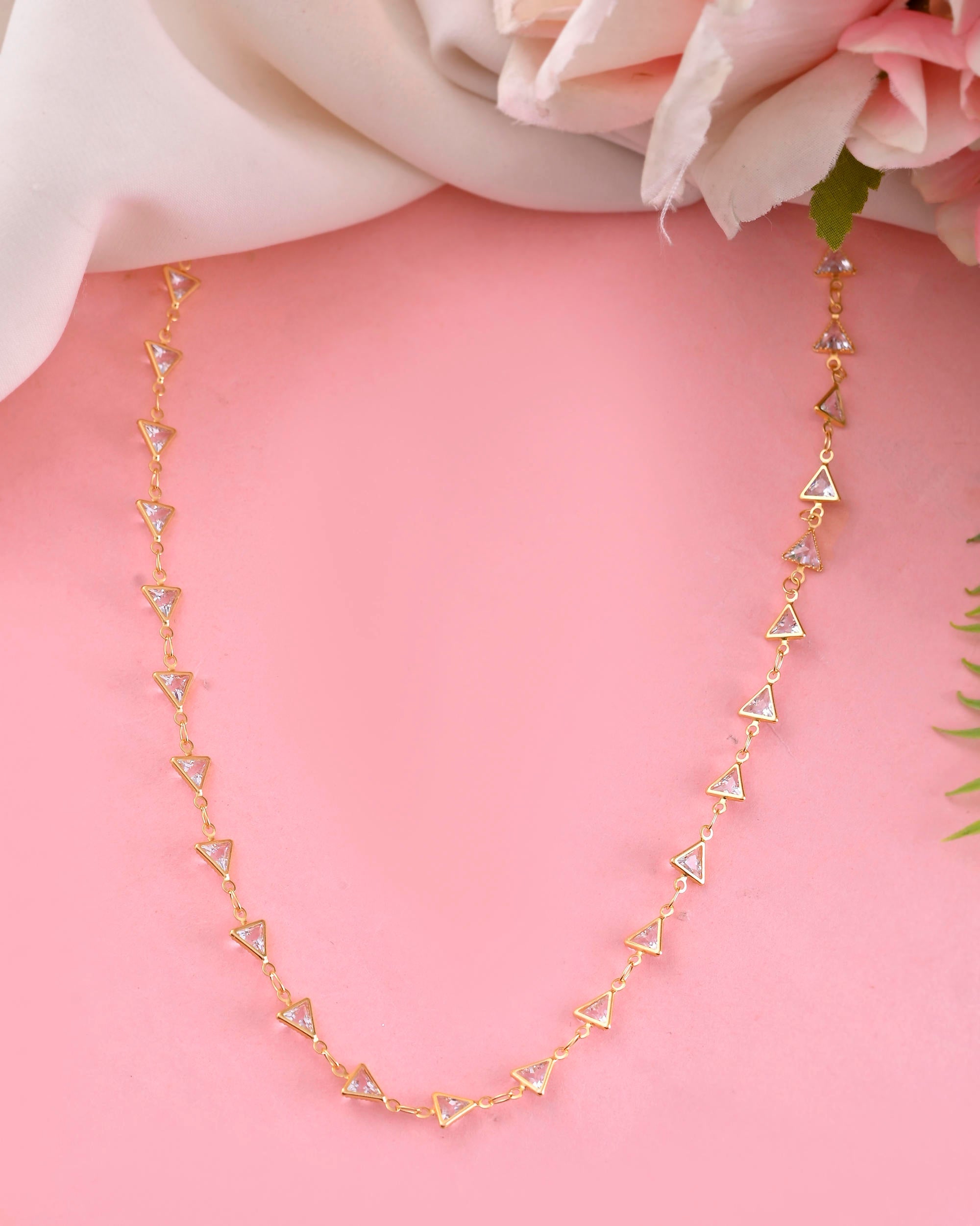 VOJ Women Gold-Polished Triangular Stone Studded Chain