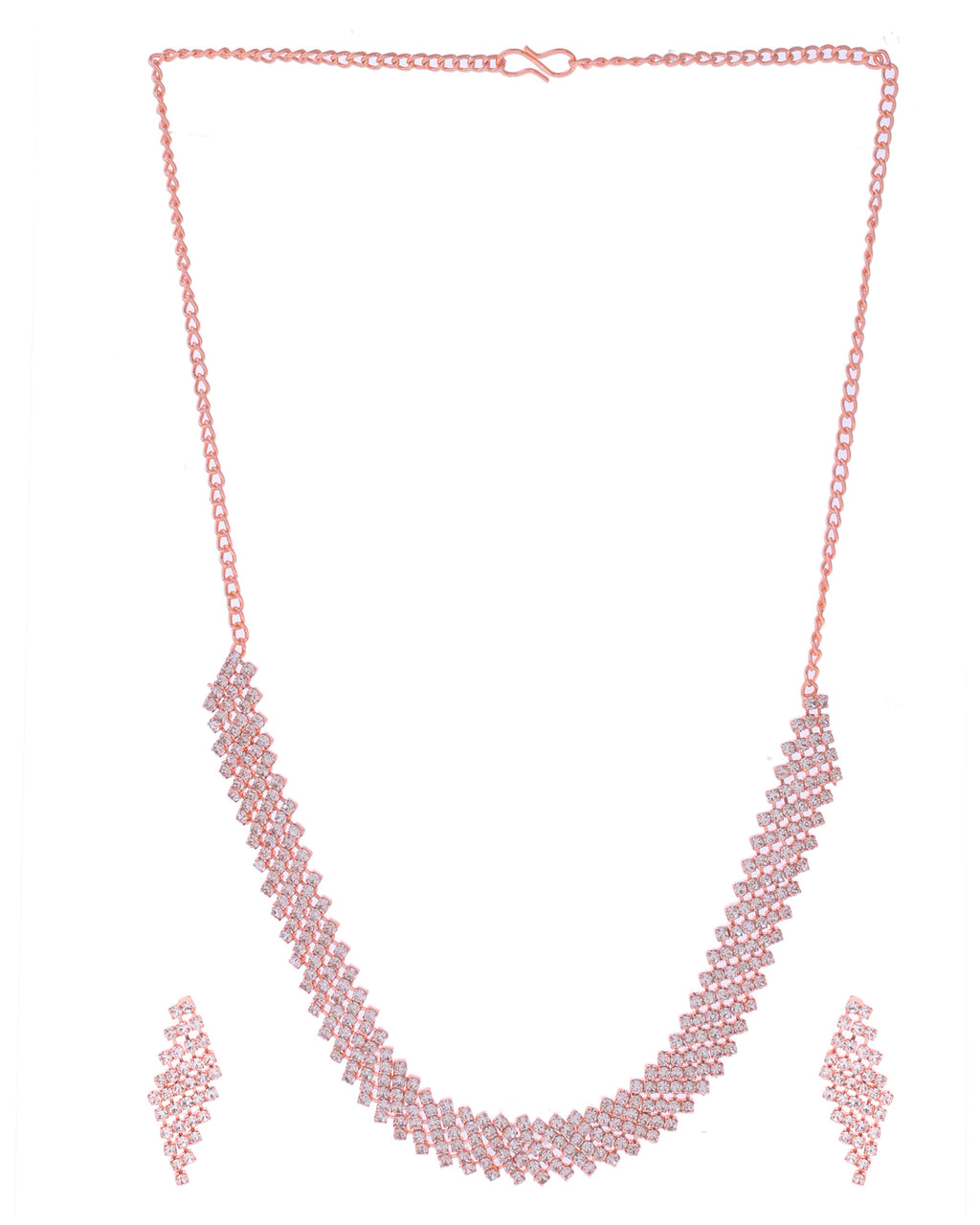 VOJ Rose Gold-Polished Stone Studded Jewellery Set