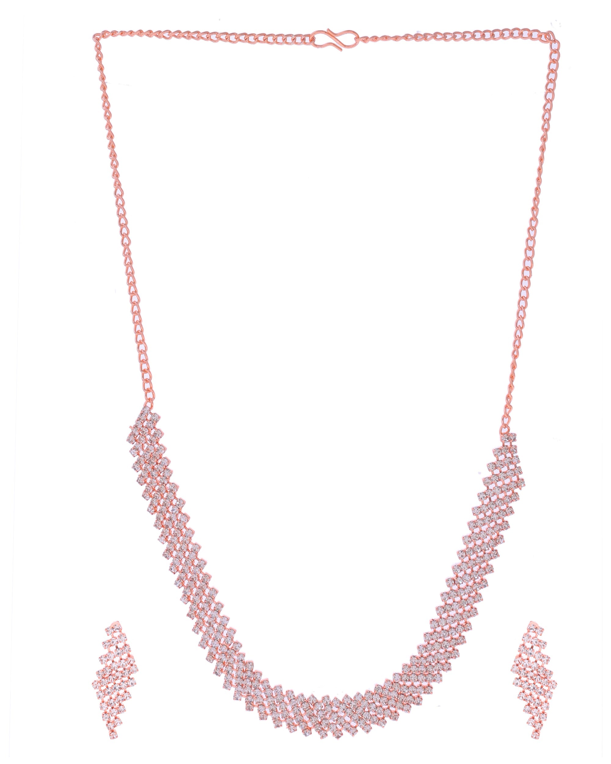 VOJ Rose Gold-Polished Stone Studded Jewellery Set