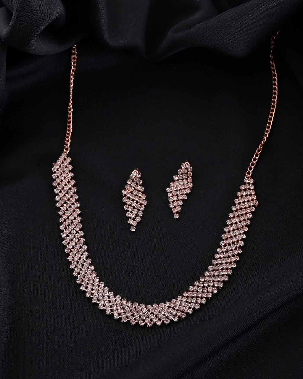 VOJ Rose Gold-Polished Stone Studded Jewellery Set