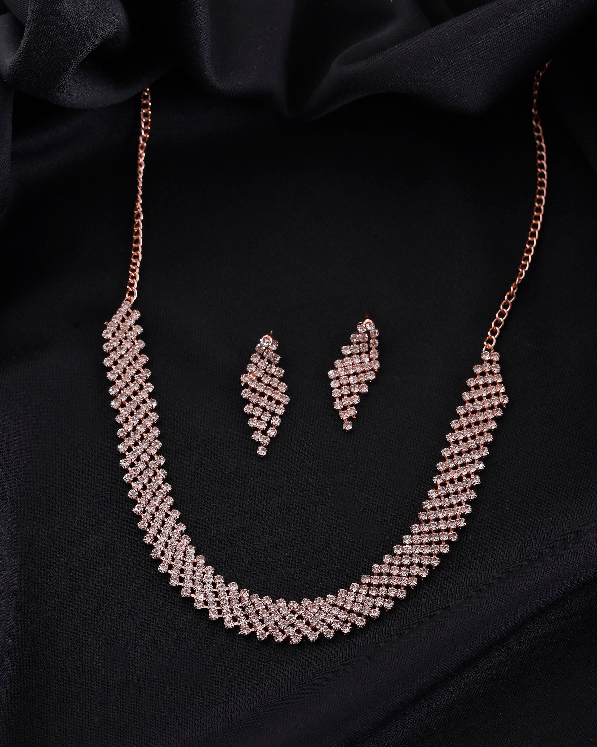 VOJ Rose Gold-Polished Stone Studded Jewellery Set