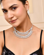 VOJ Silver Plated Stone Studded Circular Mutli Layer Necklace Set