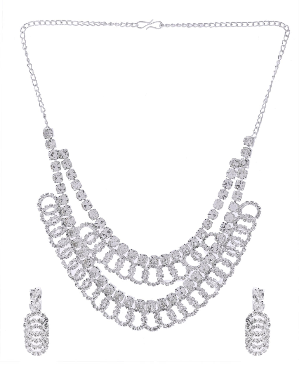 VOJ Silver Plated Stone Studded Circular Mutli Layer Necklace Set