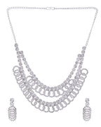 VOJ Silver Plated Stone Studded Circular Mutli Layer Necklace Set