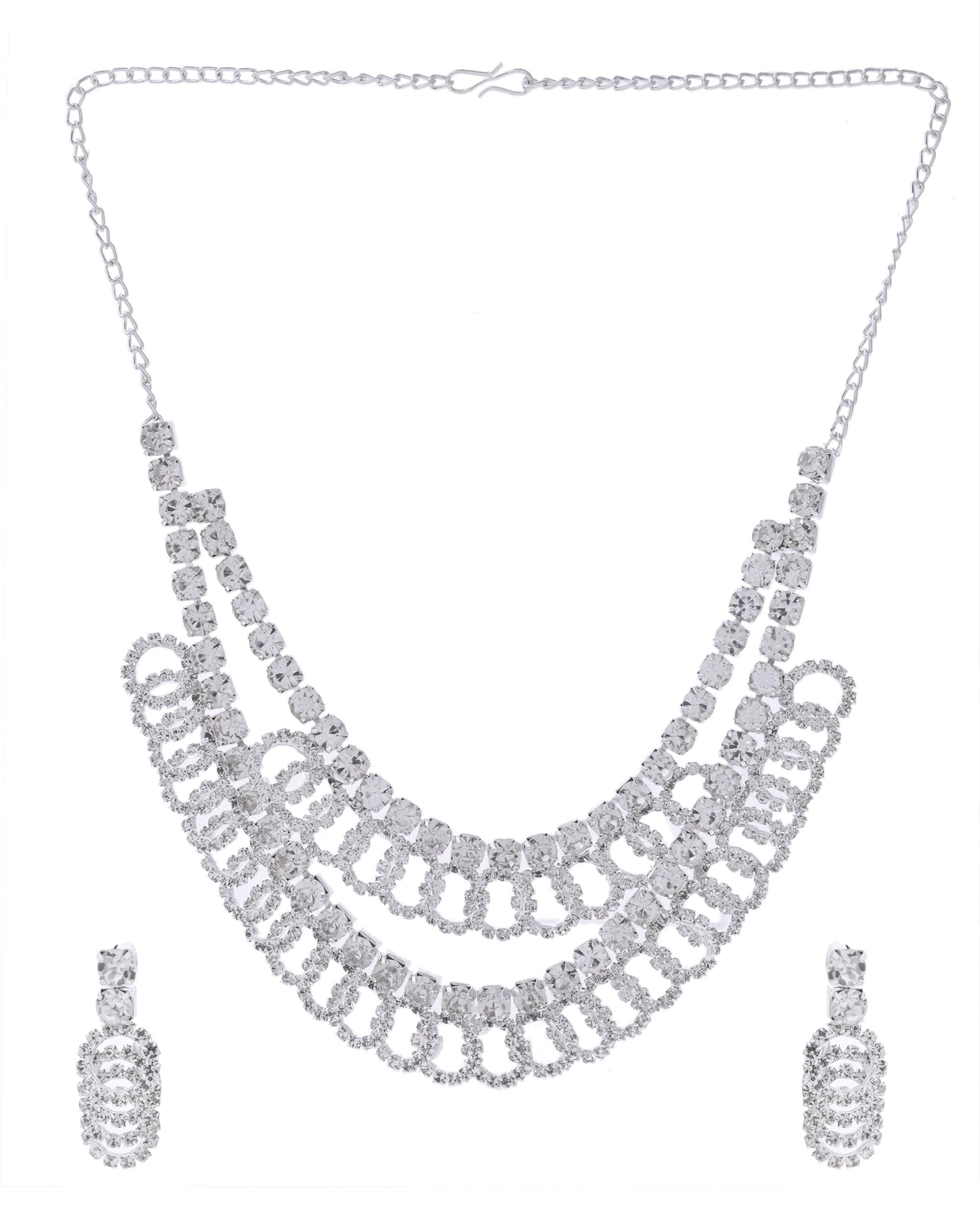 VOJ Silver Plated Stone Studded Circular Mutli Layer Necklace Set