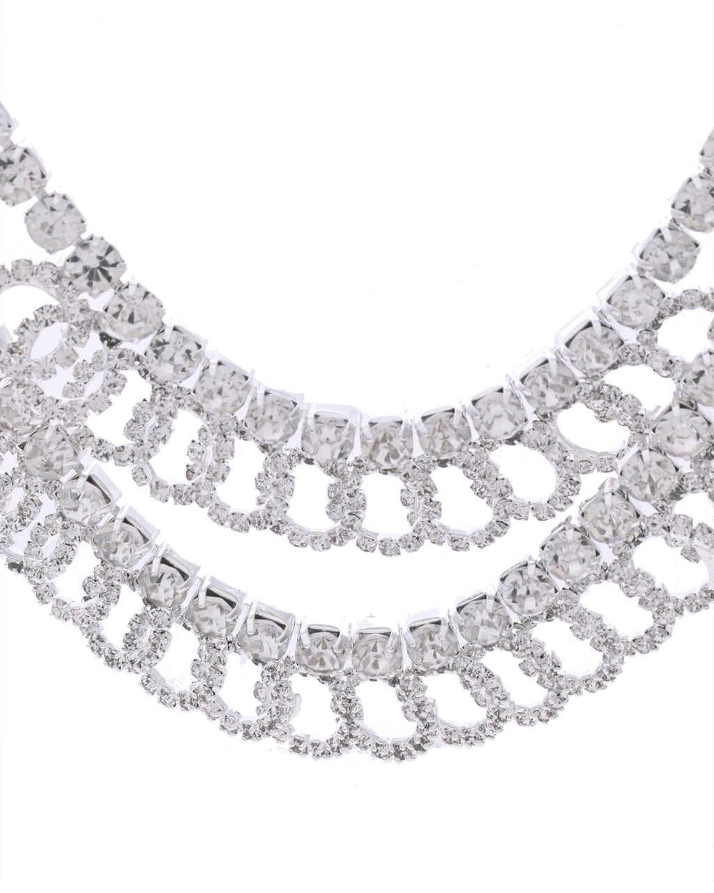 VOJ Silver Plated Stone Studded Circular Mutli Layer Necklace Set