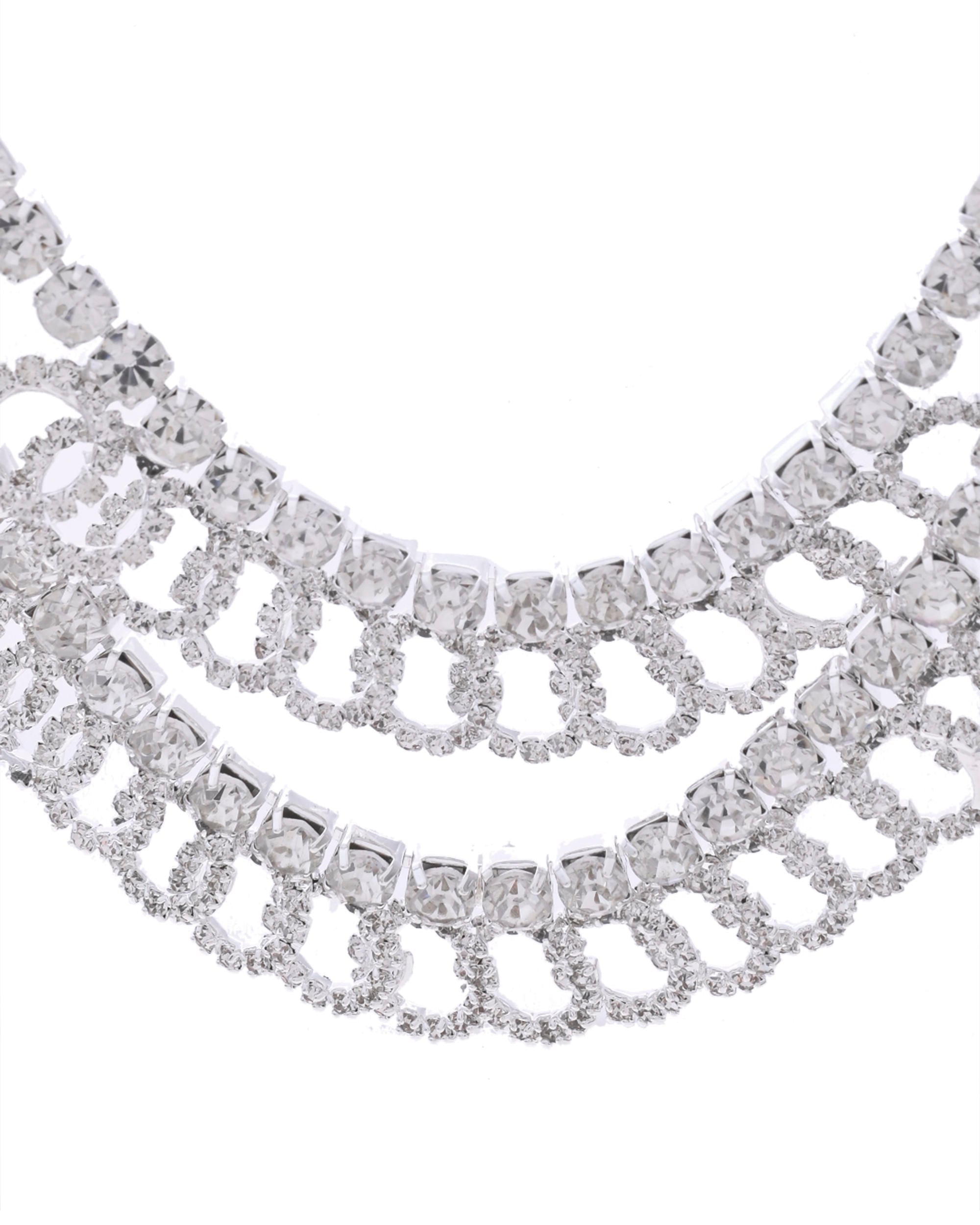 VOJ Silver Plated Stone Studded Circular Mutli Layer Necklace Set