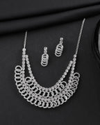 VOJ Silver Plated Stone Studded Circular Mutli Layer Necklace Set