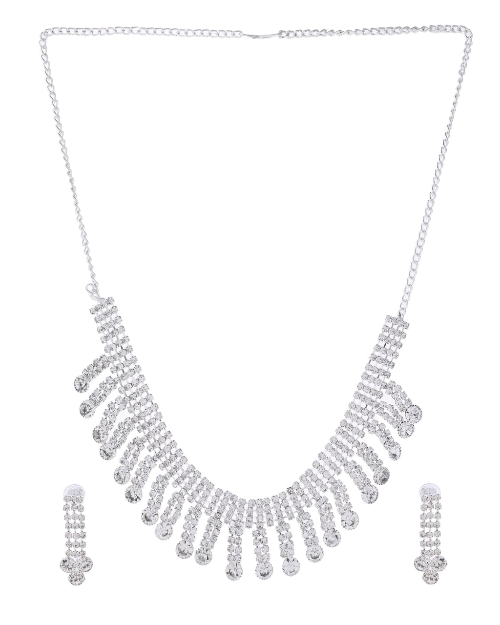VOJ Silver Plated CZ Stone Studded Necklace Set