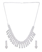 VOJ Silver Plated CZ Stone Studded Necklace Set
