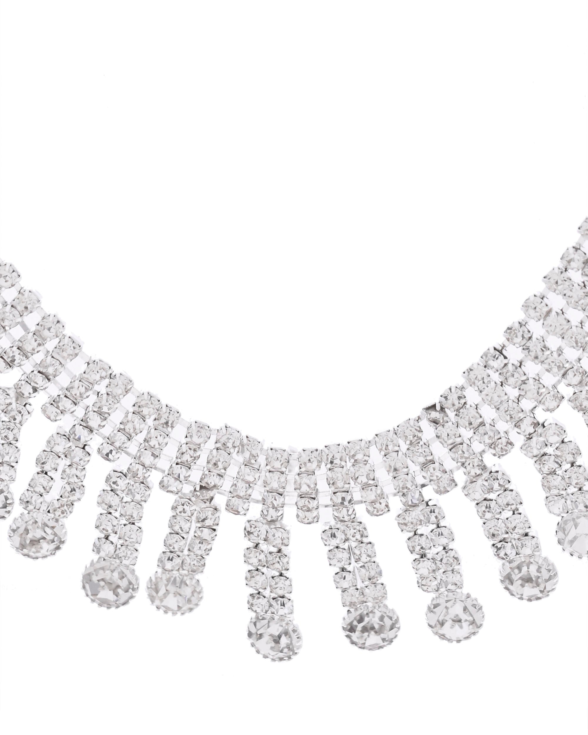 VOJ Silver Plated CZ Stone Studded Necklace Set