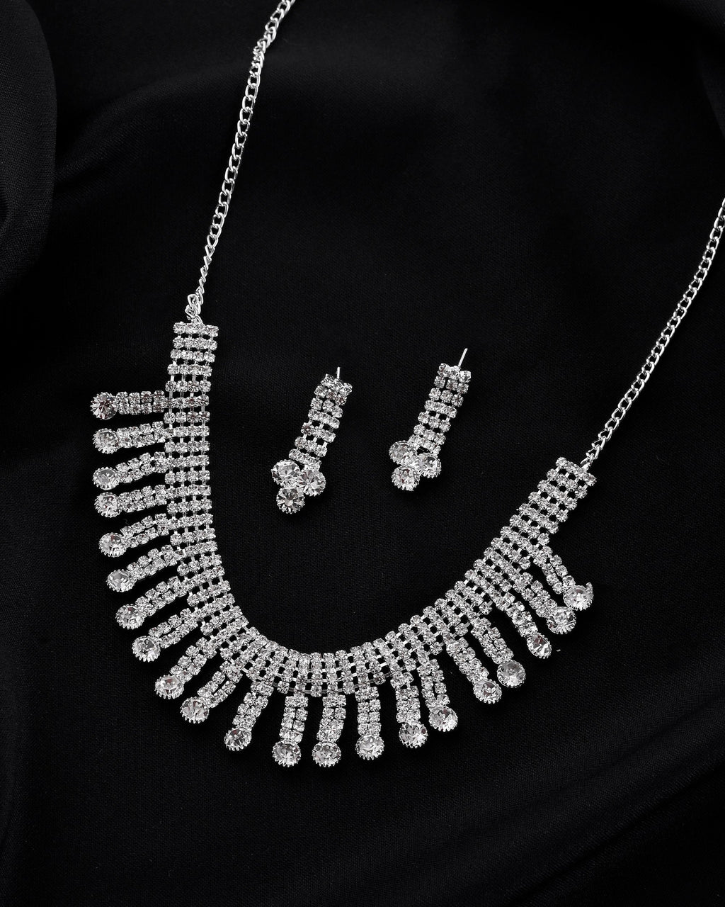 VOJ Silver Plated CZ Stone Studded Necklace Set