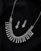 VOJ Silver Plated CZ Stone Studded Necklace Set