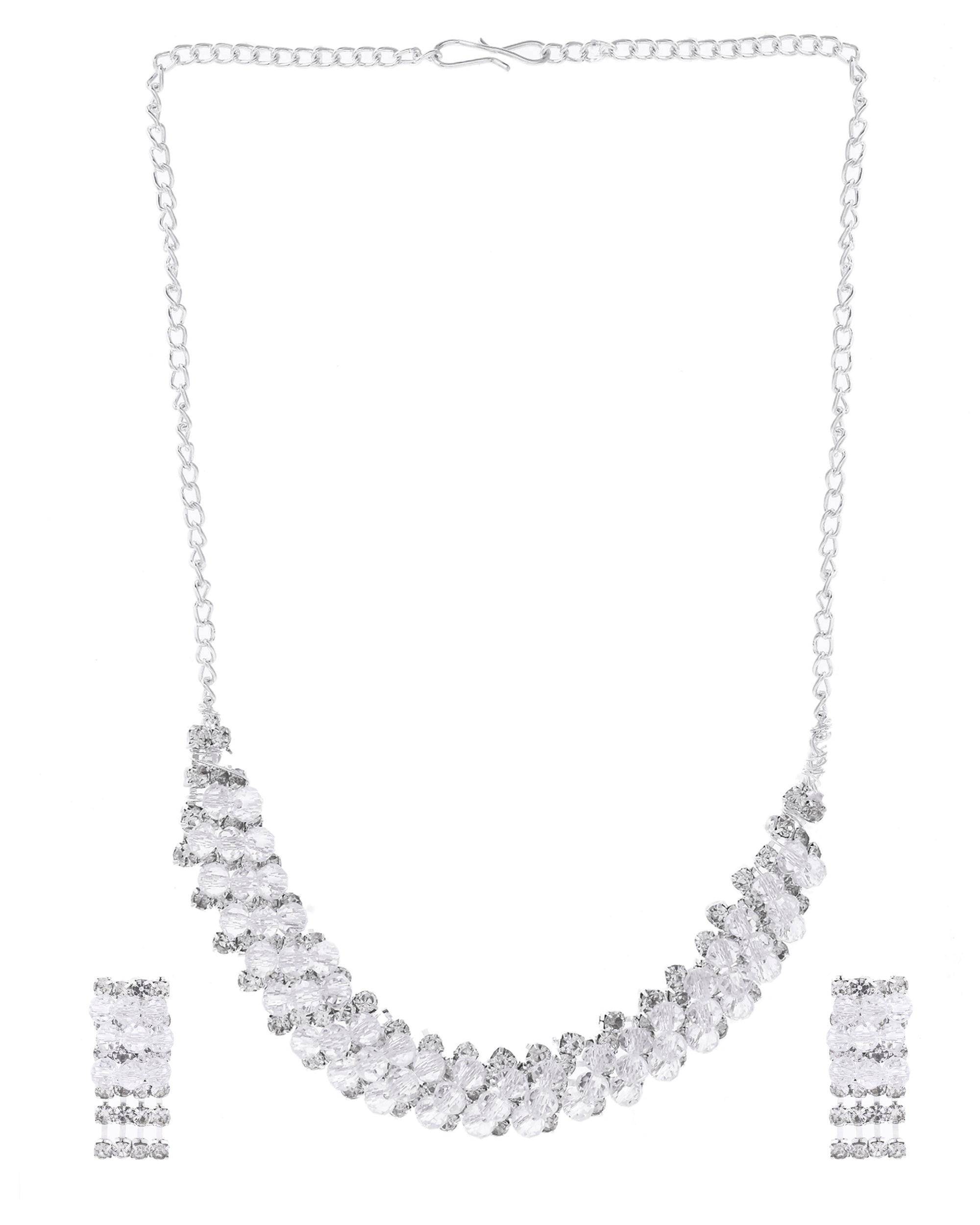 VOJ Silver Plated Stone Studded Necklace Set