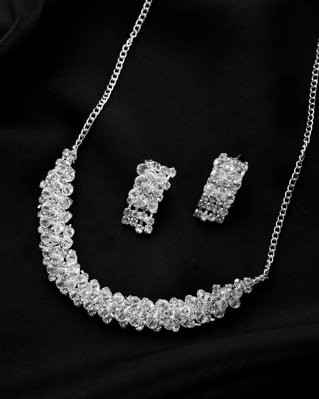 VOJ Silver Plated Stone Studded Necklace Set