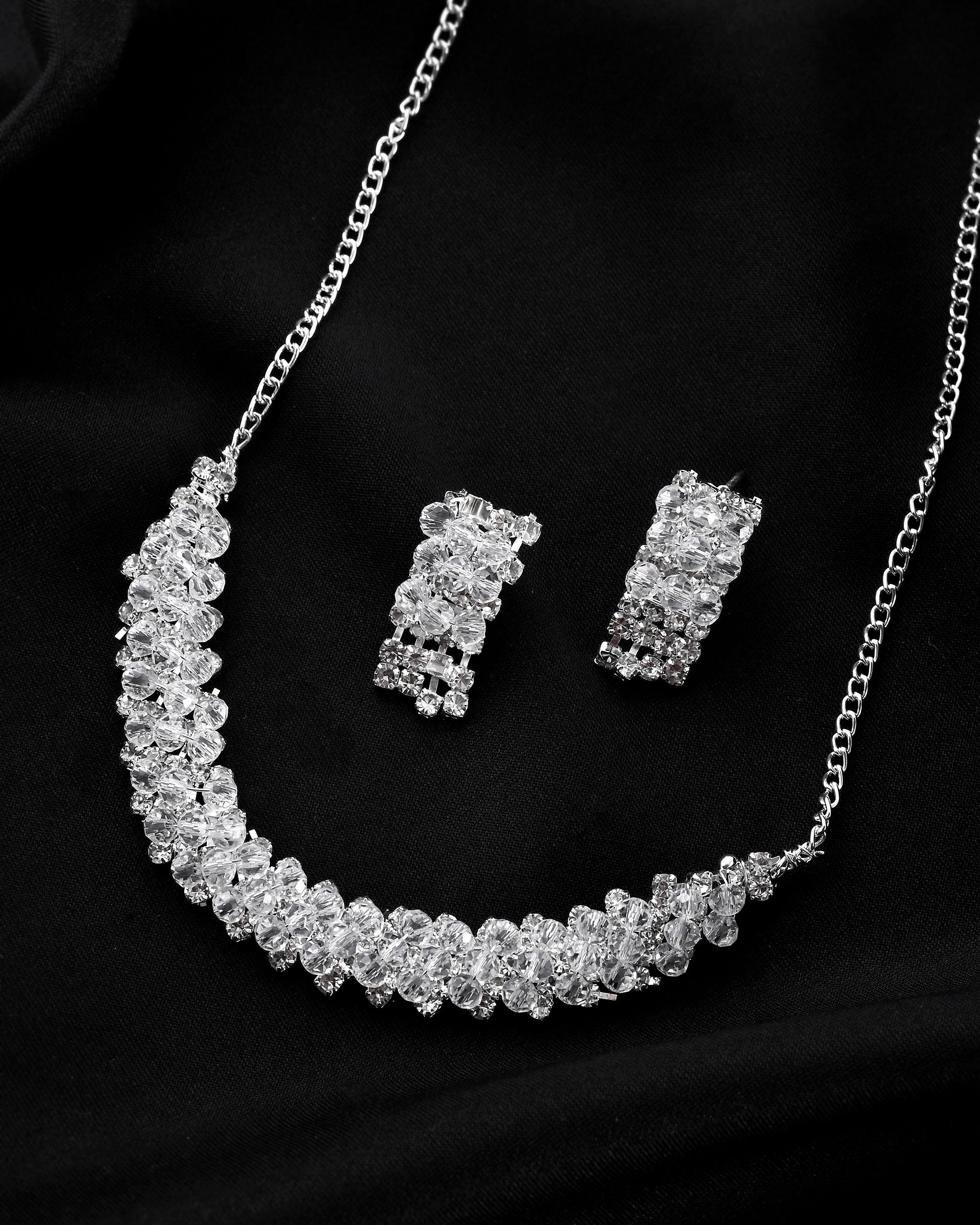 VOJ Silver Plated Stone Studded Necklace Set