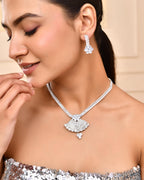 VOJ Silver Plated CZ Stone Studded Designer Jewellery Set