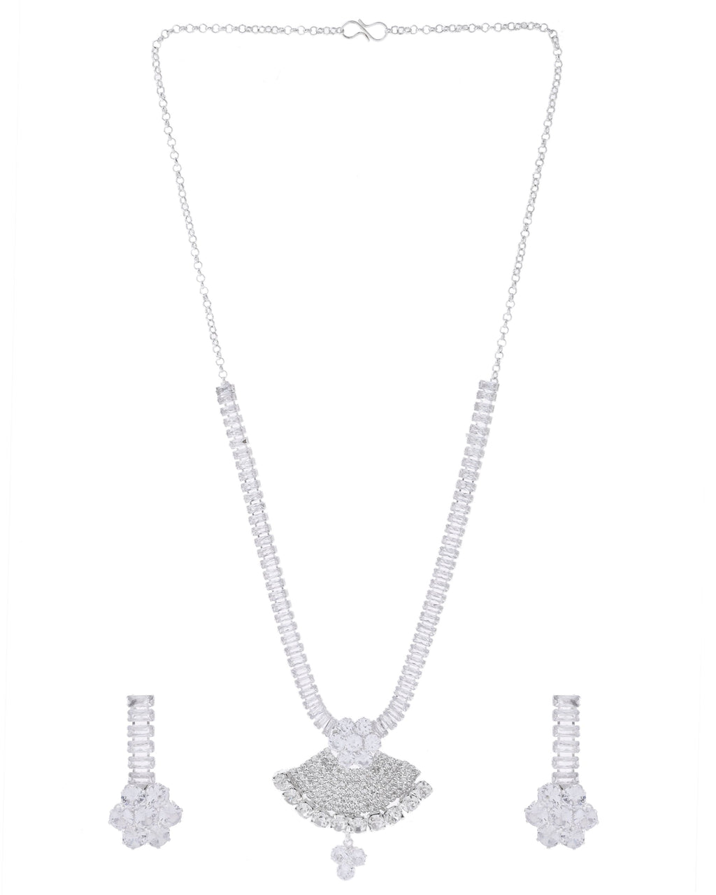 VOJ Silver Plated CZ Stone Studded Designer Jewellery Set