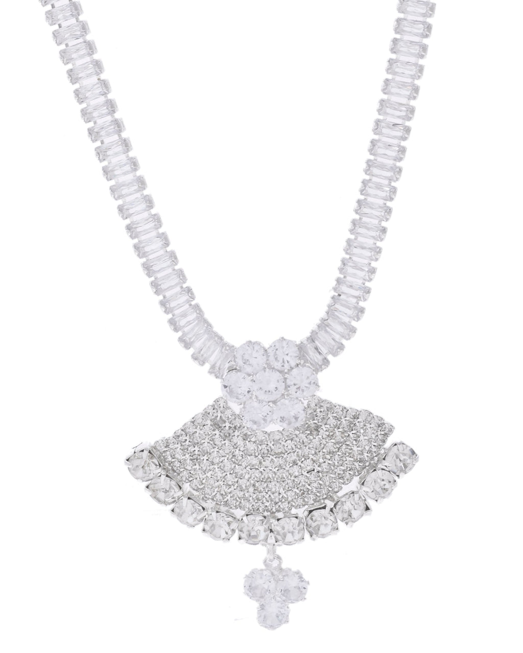 VOJ Silver Plated CZ Stone Studded Designer Jewellery Set