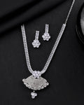 VOJ Silver Plated CZ Stone Studded Designer Jewellery Set