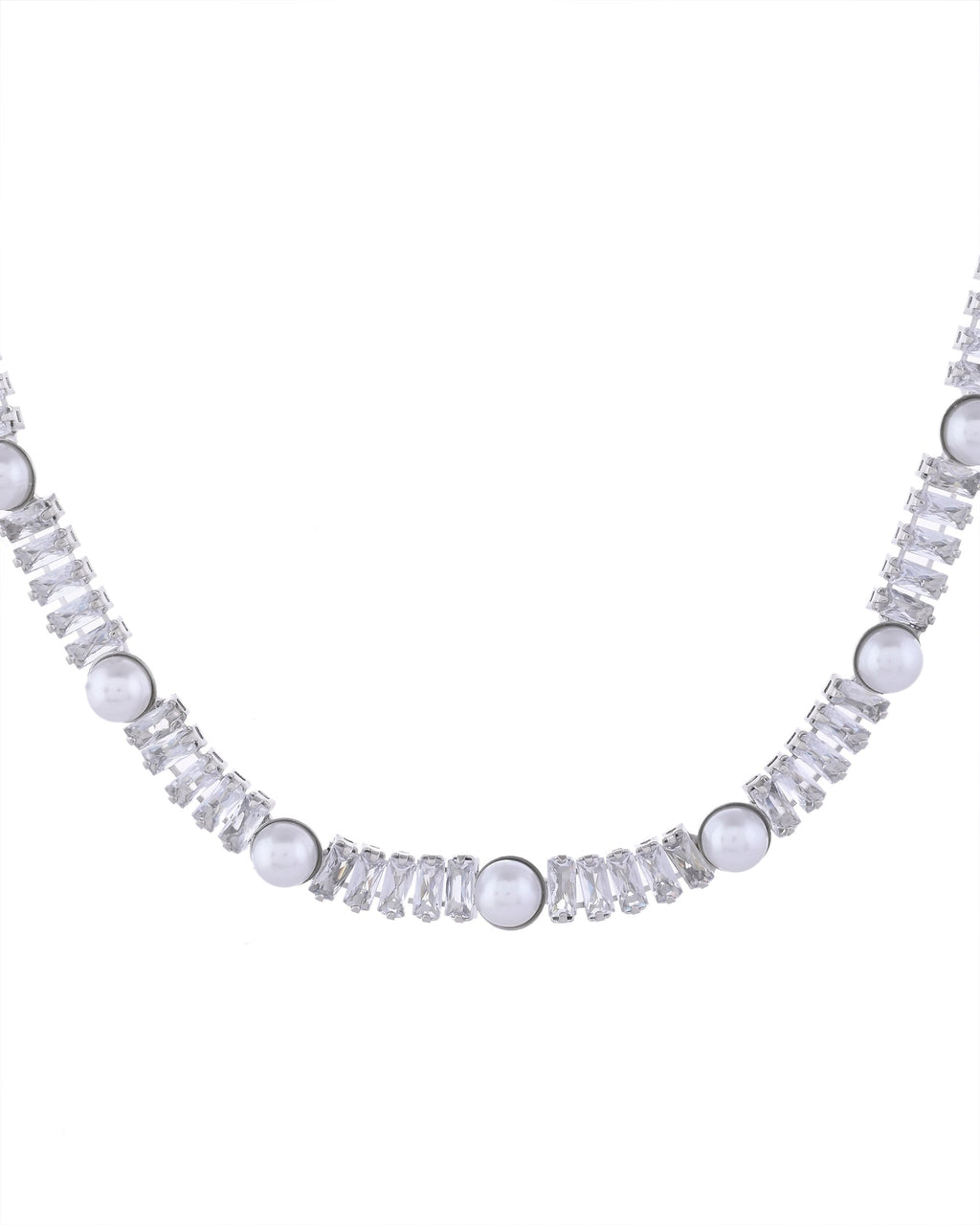 VOJ Silver Plated Pearl And Stone Studded Necklace Set