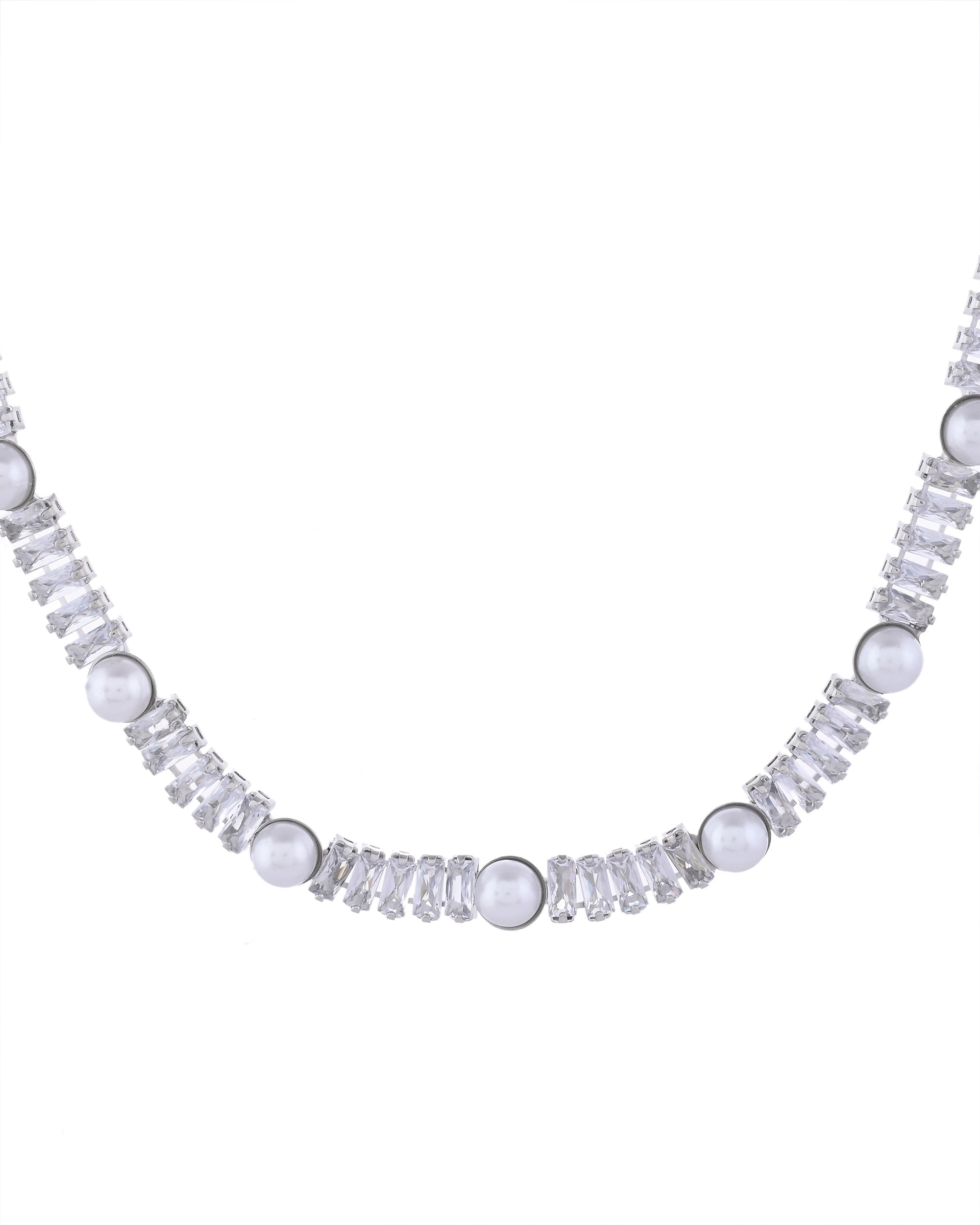 VOJ Silver Plated Pearl And Stone Studded Necklace Set